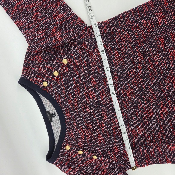 Talbots Dress LP‎ Large Petite Red Textured Knit Navy Gold Buttons 3/4 Sleeve - Picture 8 of 9